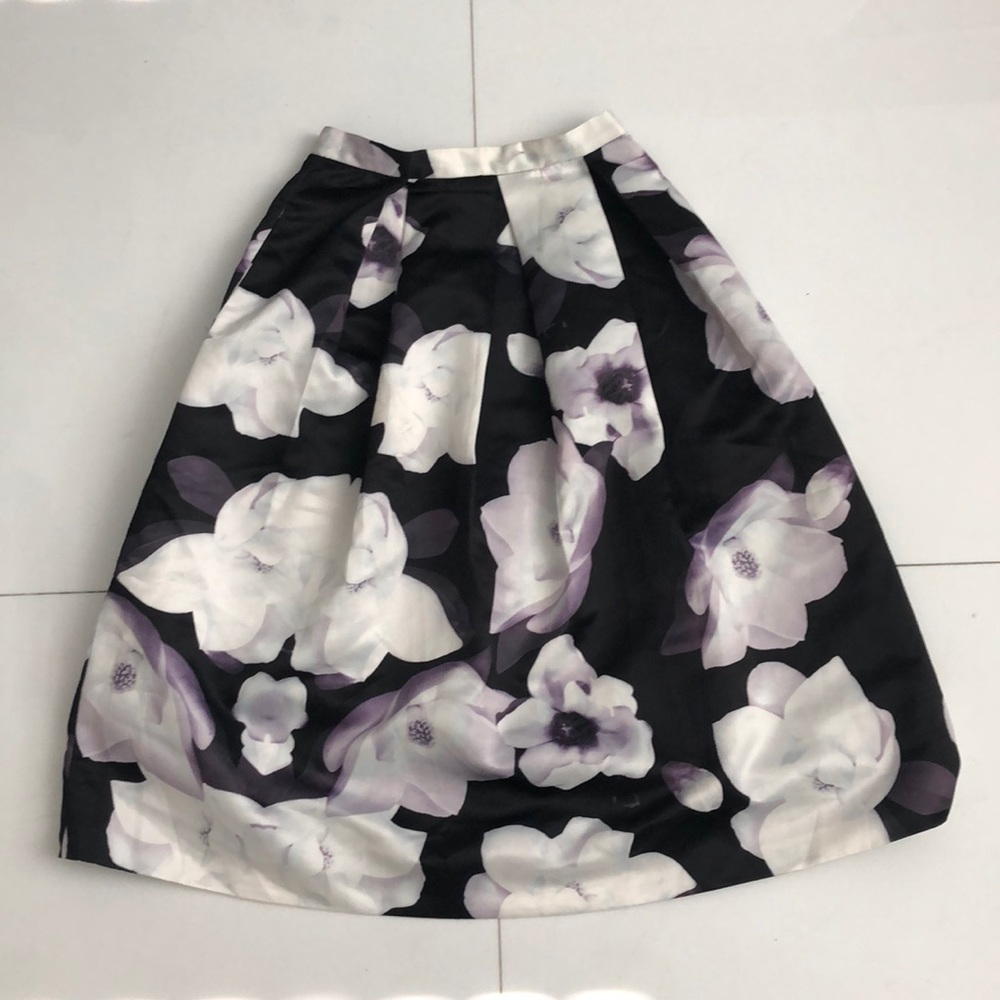 Black & Floral Full Skirt